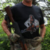 Black AK Operators Union T-shirt with AKOU Devil Girl - front